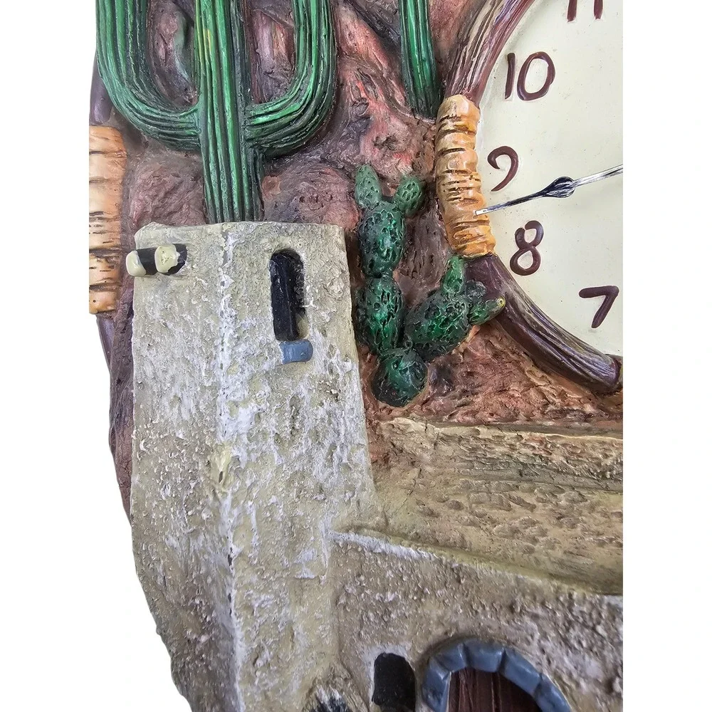Mallory Lane Southwestern Desert Adobe Cactus Howling Wolf 3D Resin Wall Clock